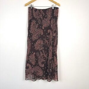 East 5th Womens Skirt Brown Pink Paisley Chiffon Lined Midi Y2K Romantic 16